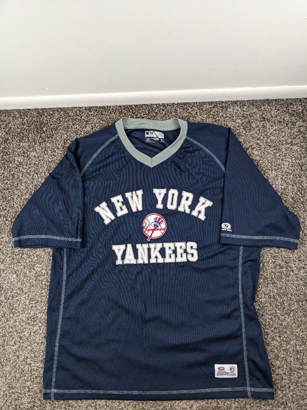 Vintage New York Yankees Jersey True Fan Pullover Embroidered Blue Mens Large